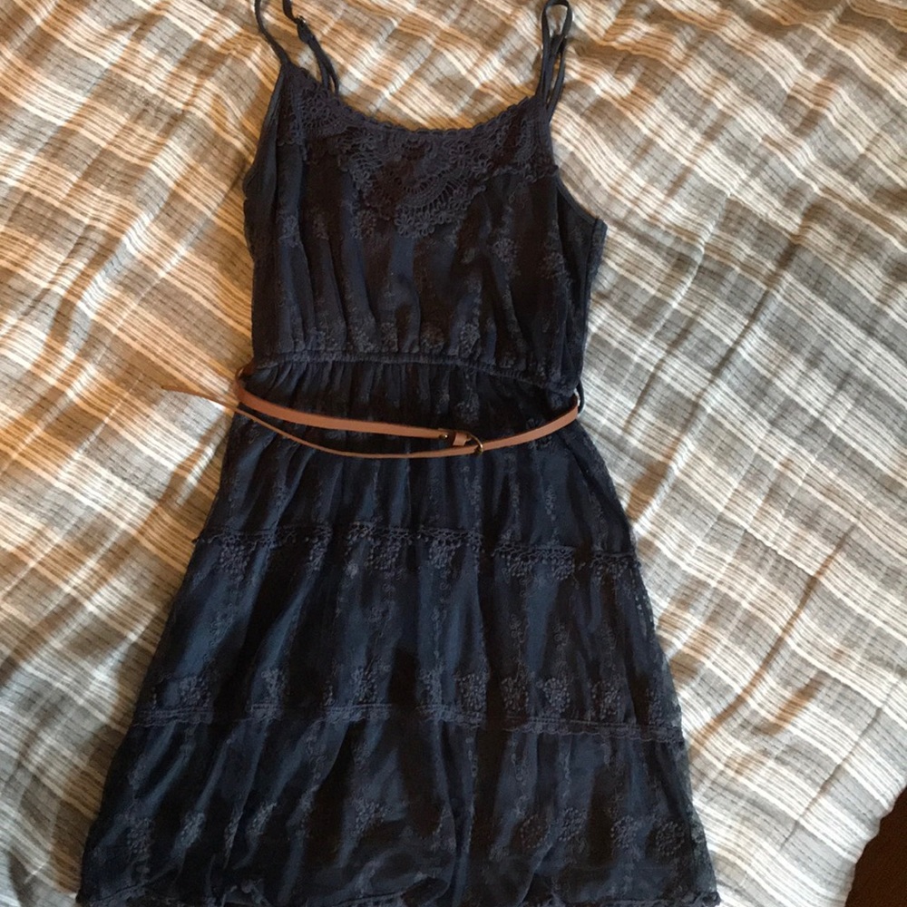 Blue lacy dress with belt